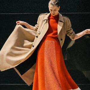 ME+EM Colourblock Knit Pleated Maxi Skirt | Wool Cashmere Blend | Size S